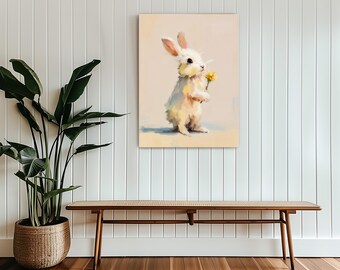 Whimsical Bunny Wall Art Print - Pastel Rabbit Nursery Decor