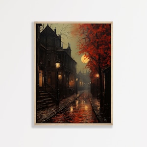 Moody Moonlight Painting | Vintage Dark Academia Decor | Cottage Core Gothic Home Wall Decor | Antique Aesthetic Print | P #419