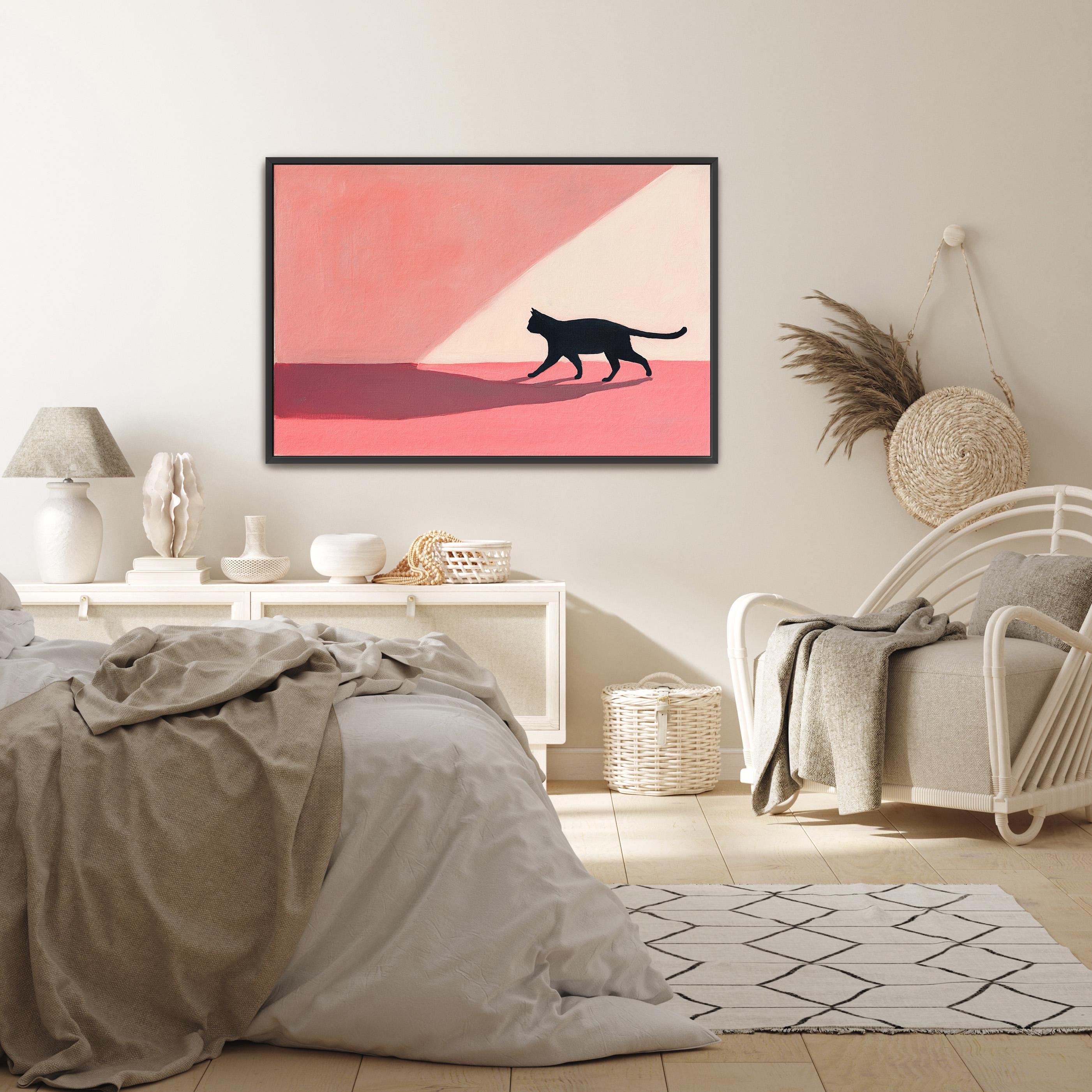 Black Cat Wall Art Print - Retro Pink Minimalist Design - Etsy