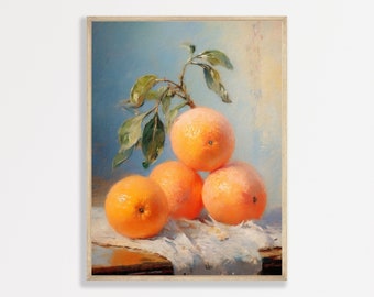 Oranges Wall Print | Retro Still Life Oil Painting | Retro Kitchen Home Decor | P #298