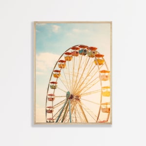 Retro Ferris Wheel Print | Aesthetic Pastel Oil Painting | Kids Bedroom Artwork | P #224
