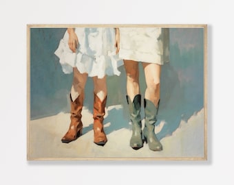 Cowgirl Boots Painting | Retro Western Country Decor | Girly Preppy Maximalist Wall Art | P #031