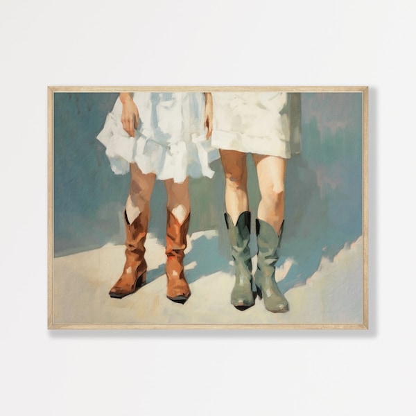 Cowgirl Boots Painting | Retro Western Country Decor | Girly Preppy Maximalist Wall Art | P #031
