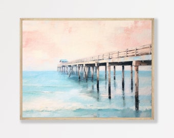 Coastal Pier Painting | Retro Beach Landscape Art Print