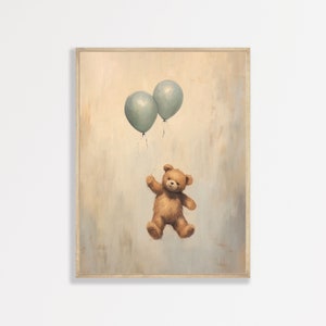 Teddy Bear Print | Retro Kids Room Painting | Muted Cute Nursery Decor | P #021