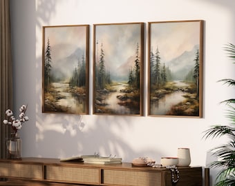 Rustic Landscape Prints, Vintage Nature Wall Art Set (3 Pieces)