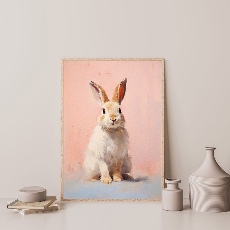 a painting of a rabbit sitting on a table