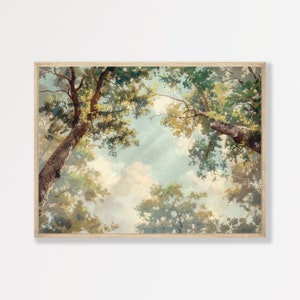 Vintage Tree Wall Art | Minimal Countryside Oil Painting | Modern Farmhouse Home Decor | Retro Wall Print | P #527