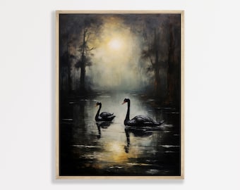 Black Swan Painting: Dark Vintage Gothic Wall Art