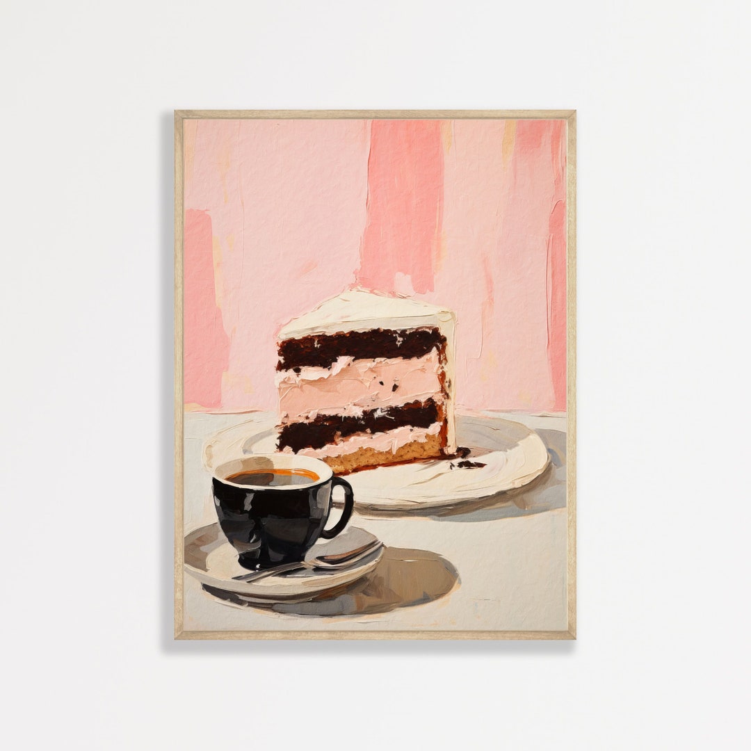 kitchen print, coffee & cake | kitchen prints, wall... Kitchen Wall Art Print: Coffee and Cake - Retro Pastel Style - Etsy