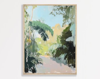 Coastal Wall Art Print: Tropical Botanical Scene - Neutral Green Palette