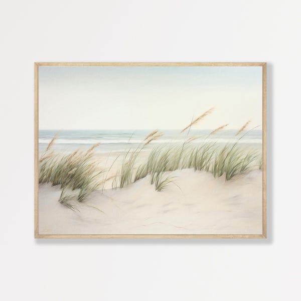 Beach Grass Print: Minimalist Coastal Wall Art Neutral Tones, Vintage Ocean Landscape Print for Bedroom