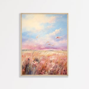 Wheat Field Painting | Retro Farmhouse Wall Art | Country Aesthetic Print | Minimal Vintage Artwork | Antique Countryside Poster | P #571