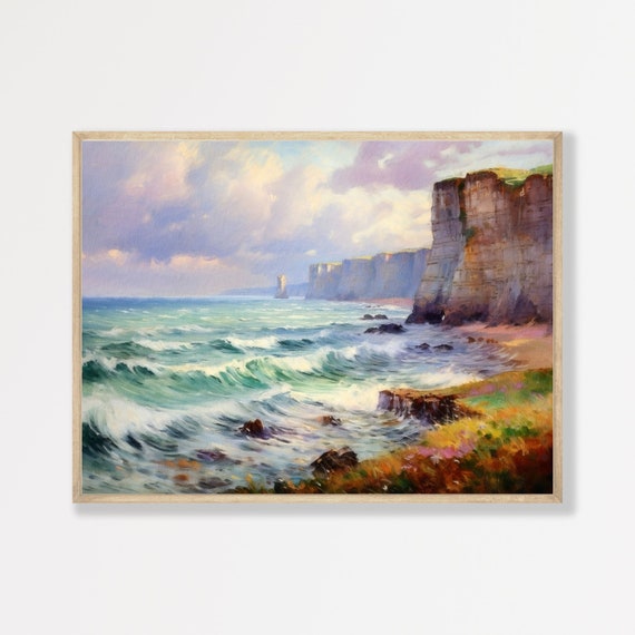 Ocean Landscape Print: Retro Coastal Scene Framed Wall Art