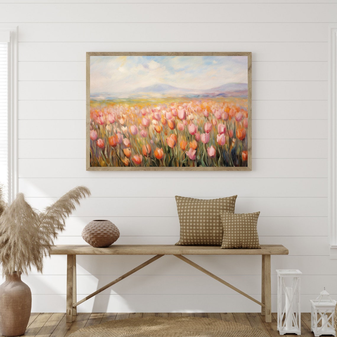 Tulip Field Painting: Vintage Floral Landscape Wall Art - Etsy