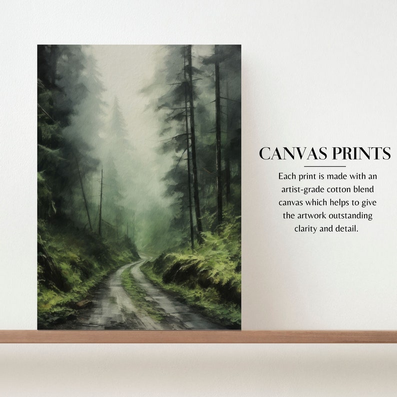 Moody Nature Landscape Painting: Dark Foggy Forest Wall Art image 5