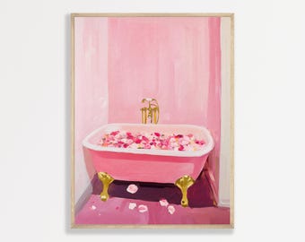 Pink Vintage Girly Bathroom Wall Art Print, Girly Coquette Aesthetic ...