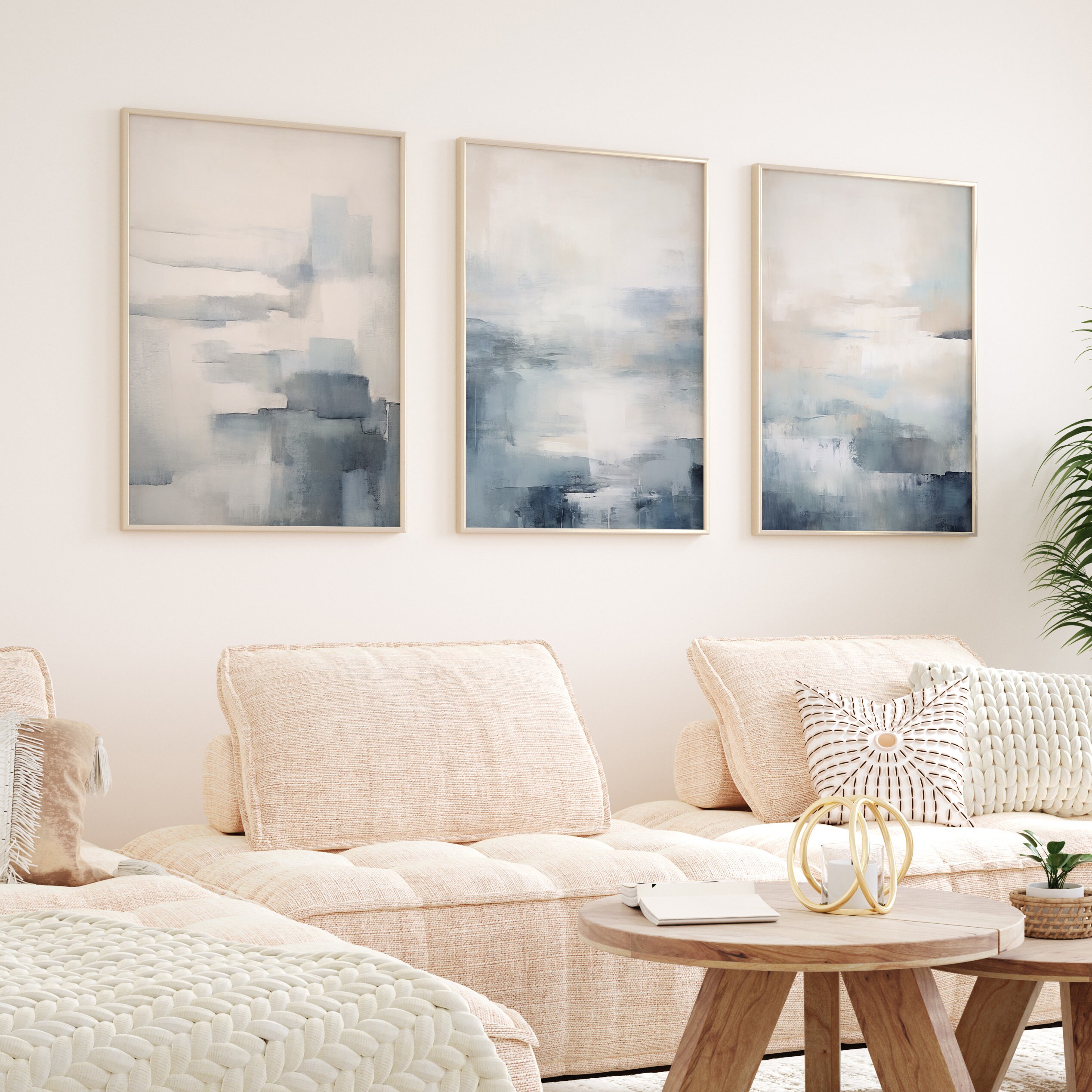 Modern Wall Art Set: Blue Abstract Prints - Minimalist Style - Etsy