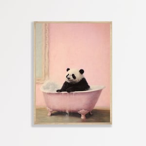 Pink Panda Print | Retro Bathroom Wall Art | Pastel Girly Bedroom Decor | Nursery Kids Room Aesthetic | P #012