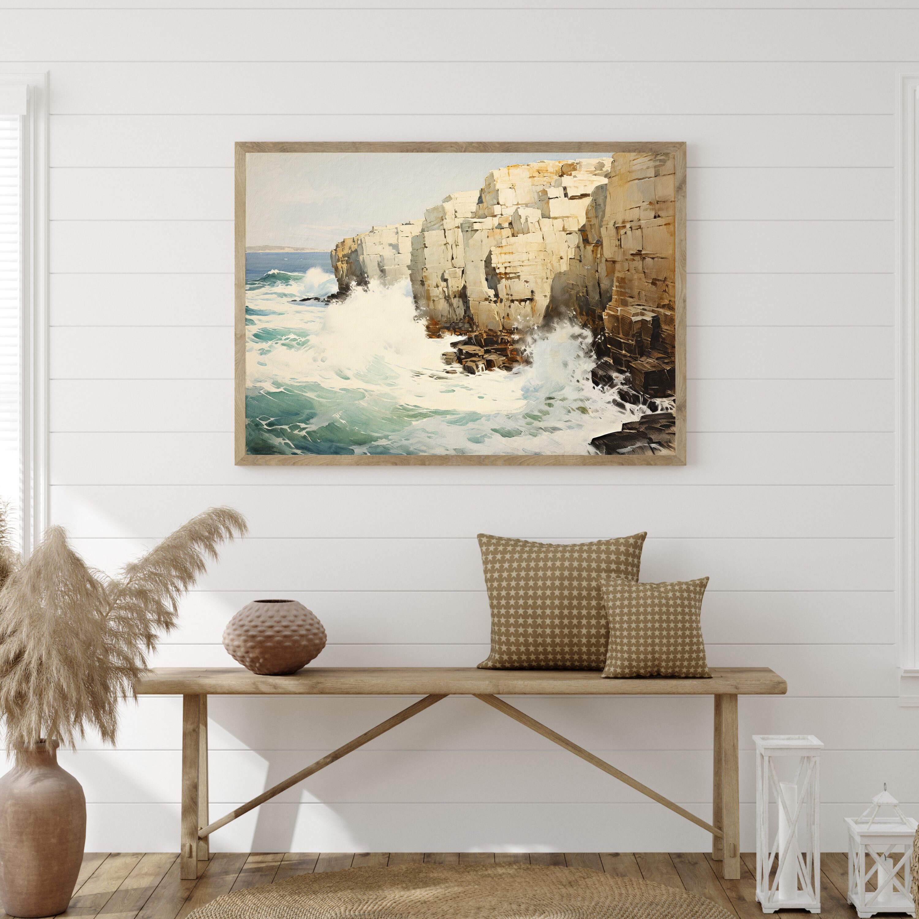 Coastal Wall Art Print: Rustic Beach Scene - Neutral Tones - Etsy