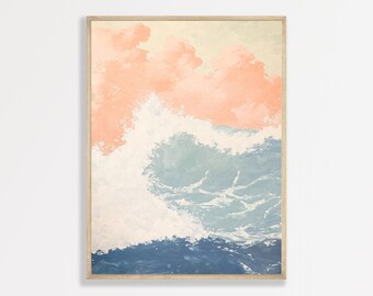Ocean Wave Wall Art - Minimalist Retro Coastal Print