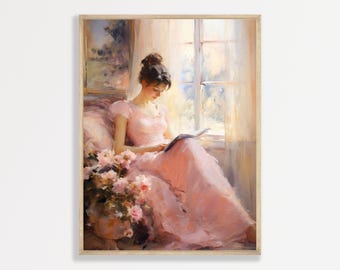 Reading Woman Portrait: Retro Vintage Wall Art Print