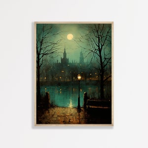 Victorian Wall Art Print | Dark Academia Wall Decor | Moody Cottagecore Night Oil Painting | Witchy Gothic Landscape | P #422