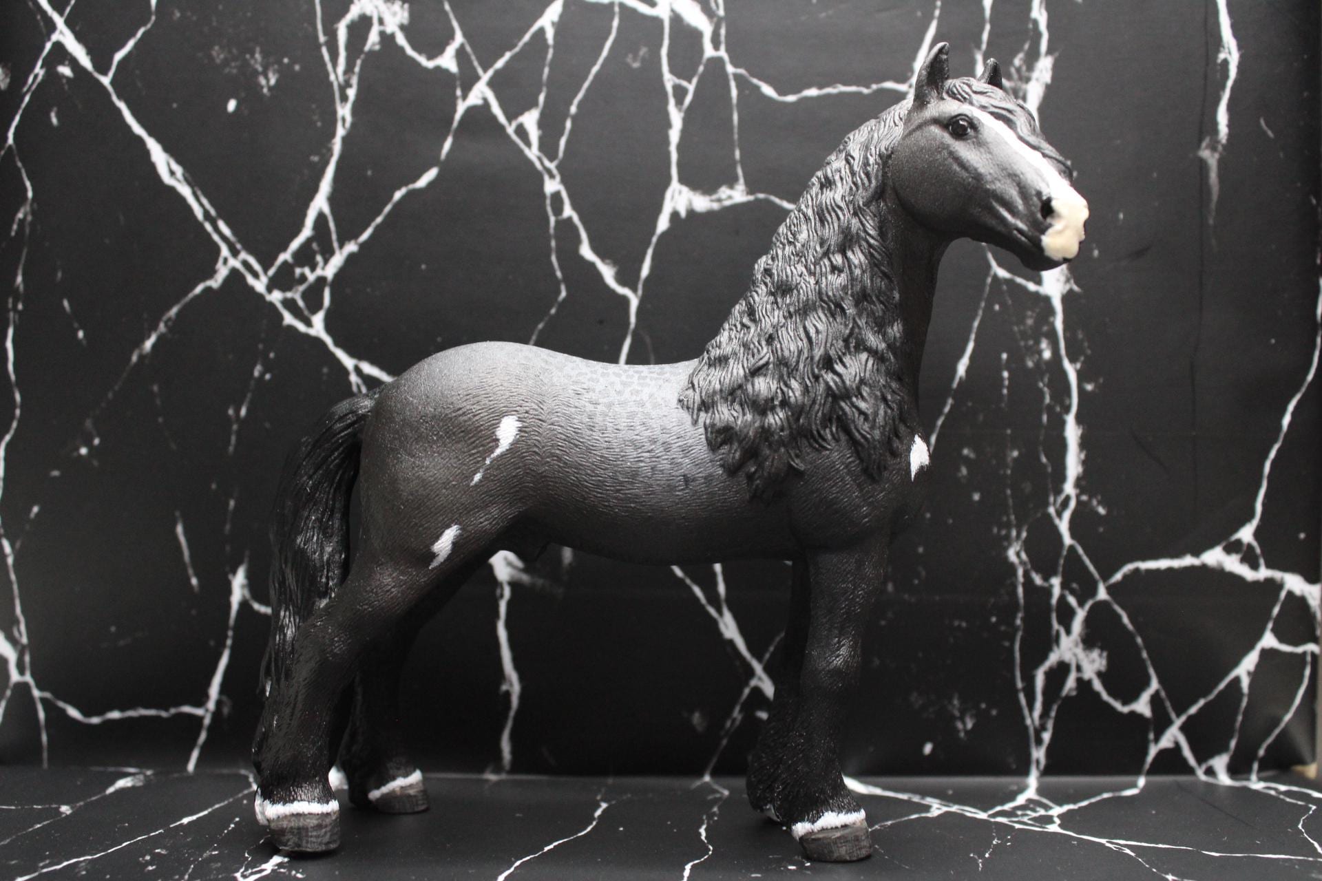 Custom Schleich Friesian Stallion - Black Reverse Dappled Pinto