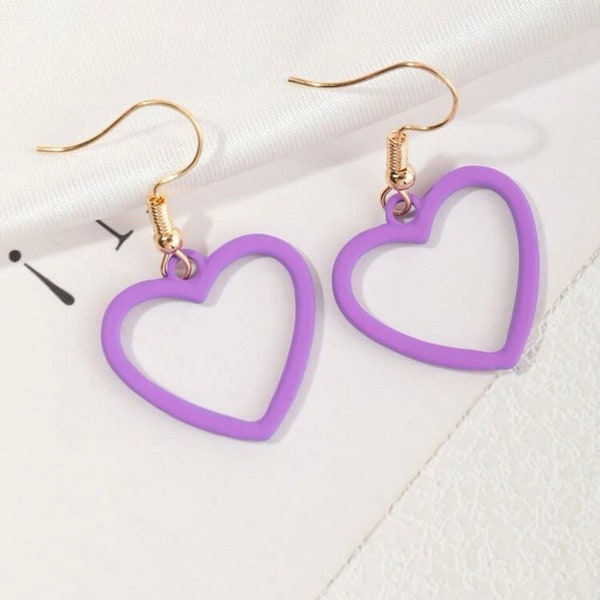 Purple Heart Dangle Earrings Gift