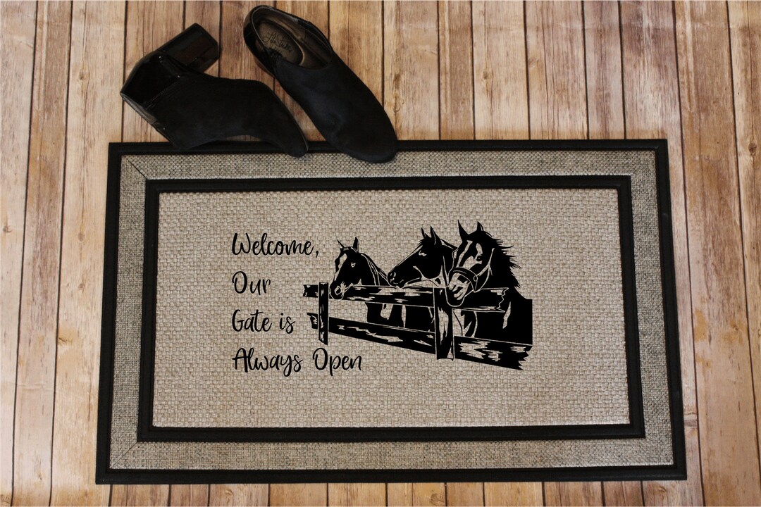 Our Gate is Always Open Customized Doormat, Custom Horse Mat, Horse