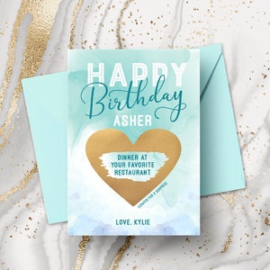 Carte d'anniversaire personnalisée à gratter, Surprise d'anniversaire, Design aquarelle, Cadeau pour lui ou pour elle, Joyeux anniversaire, Révélation surprise