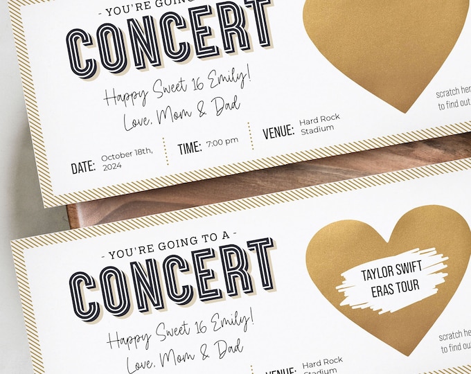 Personalized Surprise Concert Ticket, Surprise Gift, Scratch Off, Birthday, Anniversary, Christmas Gift for Him or Her