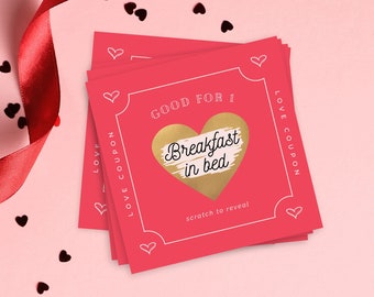 Scratch Off Love Coupons, Valentines Day Surprise, Anniversary Birthday Scratch Off Voucher Cards, Unique Romantic Gift for Him and Her