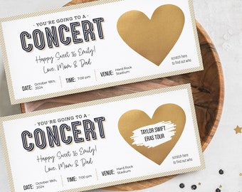 Personalized Surprise Concert Ticket, Surprise Gift, Scratch Off, Birthday, Anniversary, Christmas Gift for Him or Her