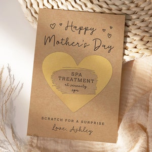 Carte à gratter fête des mères, carte personnalisée, carte kraft avec coeur à gratter, cadeau unique de fête des mères pour maman