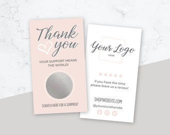 Scratch Off Thank you Cards with Custom Logo, Small Business Review Cards, Discount Cards, Business Scratch Off Cards, Leave a Review