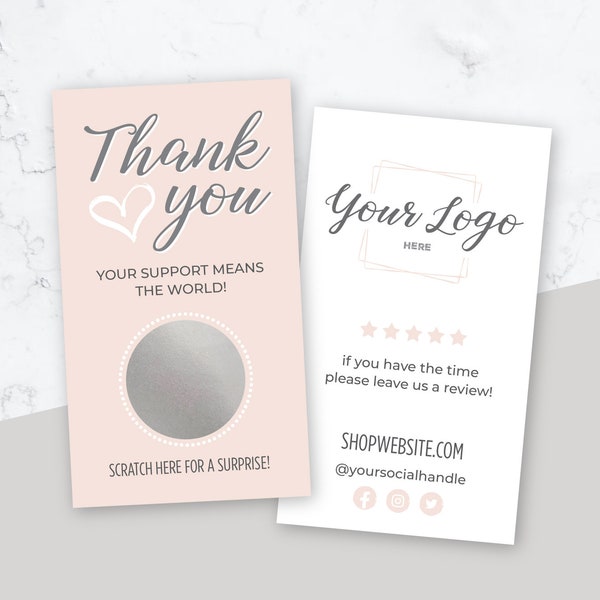 Scratch Off Thank you Cards with Custom Logo, Small Business Review Cards, Discount Cards, Business Scratch Off Cards, Leave a Review