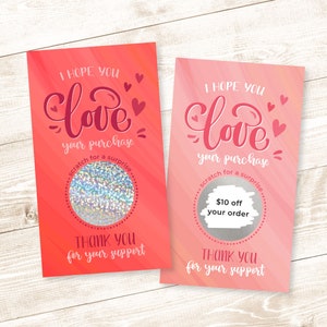 Cartões de agradecimento Scratch Off com logotipo personalizado, cartões de agradecimento para pequenas empresas no Dia dos Namorados, cartões de desconto, cartões de agradecimento ao cliente