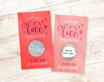 Scratch Off Thank you Cards with Custom Logo, Valentine's Day Small Business Thank You Cards, Discount Cards, Customer Thank You Cards