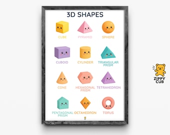 3D Shapes Poster for Kids – Educational Wall Art | Printable Geometry Chart | Instant Download