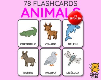 Animal Flash Cards, Mexican Spanish Printable Preschool Toddler Baby Learning Card Kids  Set, PDF Digital Download, A4 US Letter Printables