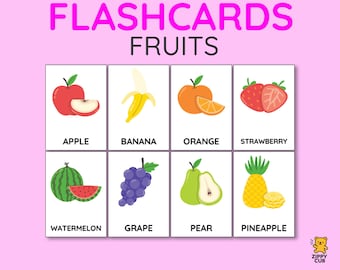 Fruits Flashcards for Kids – Montessori 3-Part Cards | 24 Printable Fruit Cards Set | Instant Digital Download