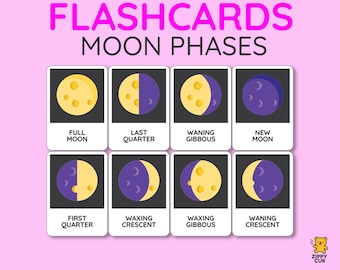 Moon Phases Flashcards – Montessori-Inspired 3-Part Cards & Posters | Printable Space Lunar Cycle Learning Set | Instant Digital Download