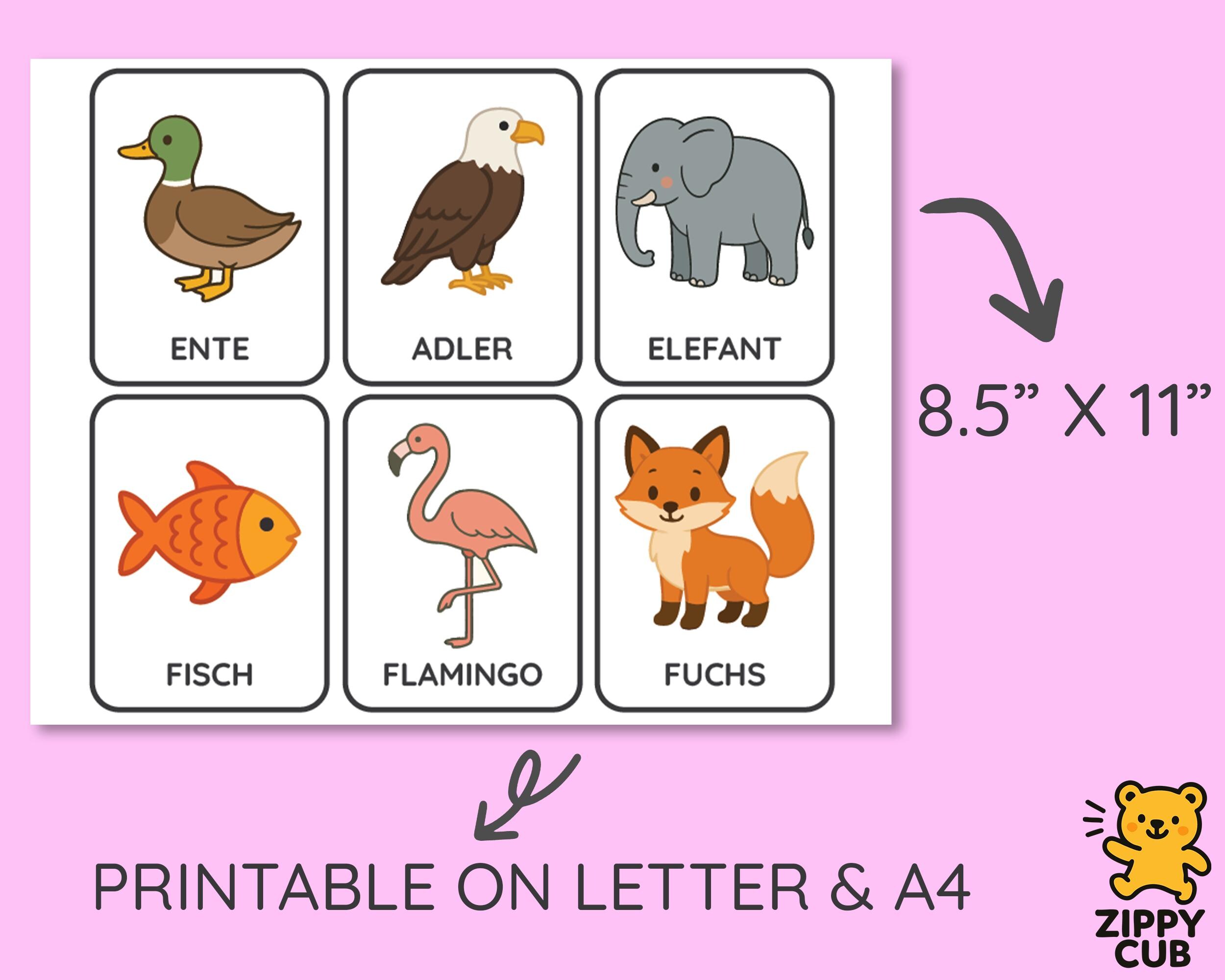 Animal Flash Cards, German Printable Preschool Toddler Baby Learning ...