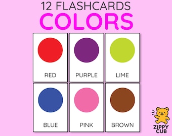 Colors Flash Cards, Printable Preschool Toddler Baby Learning Card Set for Kids, PDF Digital Download, A4 US Letter Printables