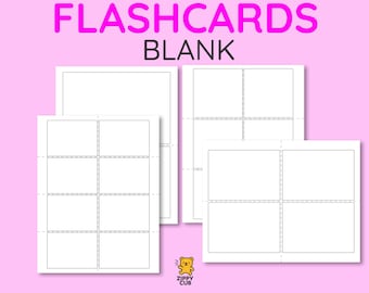 Blank Flashcards Printable Template – Create Your Own Flashcards | 4 Sizes Included | Dotted Cutting Lines | Instant Digital Download