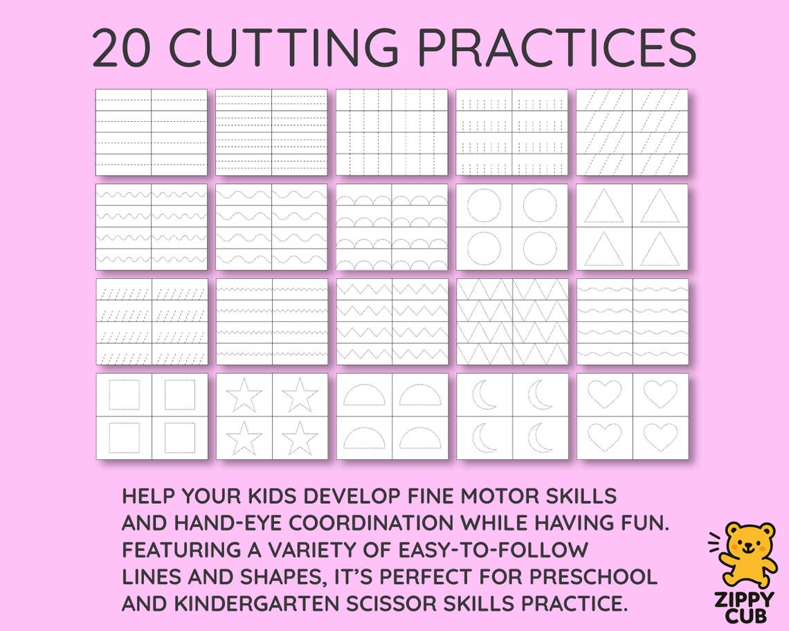 Cutting Practice Worksheets for Kids – 20 Scissor Skill Exercises | 7