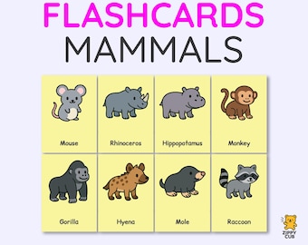Mammals Flashcards – Montessori 4-Part Cards | 2.5"x3.5" Printable Animal Learning Set | Instant Digital Download