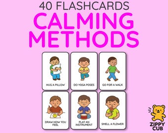 Calming Strategies Flash Cards, Printable Preschool Calming Methods Learning Card Set for Kids PDF Digital Download, A4 US Letter Printable