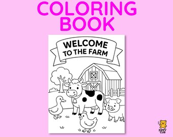 Farm Coloring Book, 20 Pages Printable Preschool Toddler Baby Homeschool Classroom Painting for Kids, PDF Digital Download, A4 US Letter